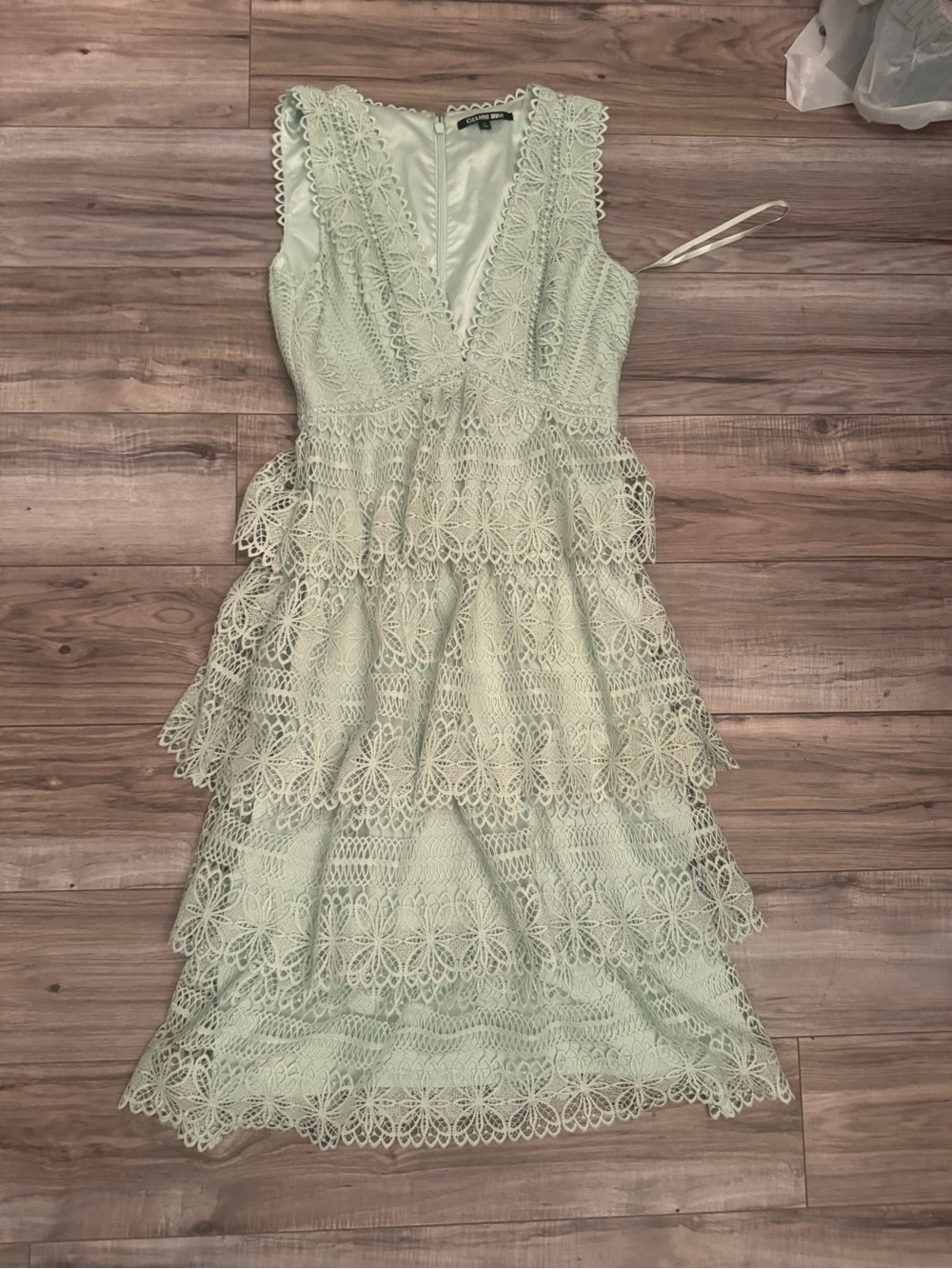 Size 4 Gianni Bini green mint midi laced layered dress nwot